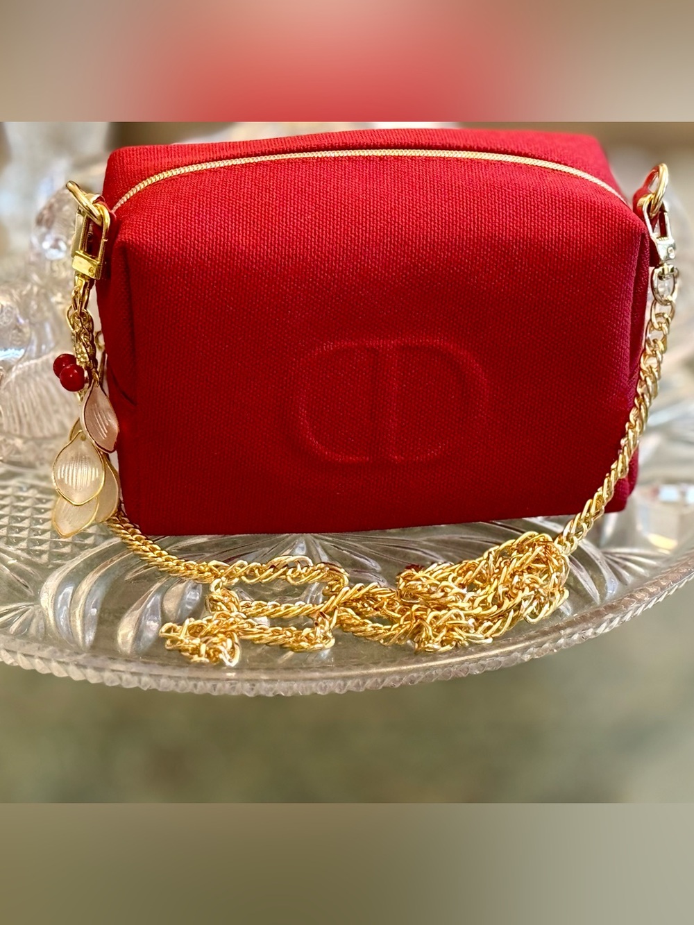 Dior Red Canvas Mini Crossbody with Gold Chain - Picture 2 of 8